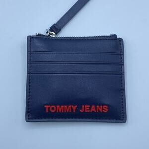Tommy Hilfiger Leather Card Holder Wallet Navy Minimalist Y2K Americana Slim